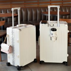 耐用铝框行李箱大容量学生女高颜值拉杆箱多功能旅行箱男密码箱子 黑色